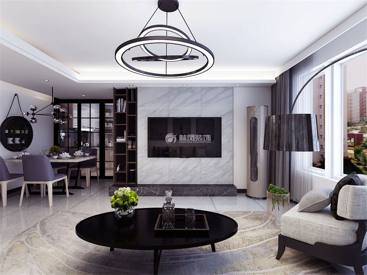 電視背景墻嵌入式柜子設(shè)計裝修效果圖