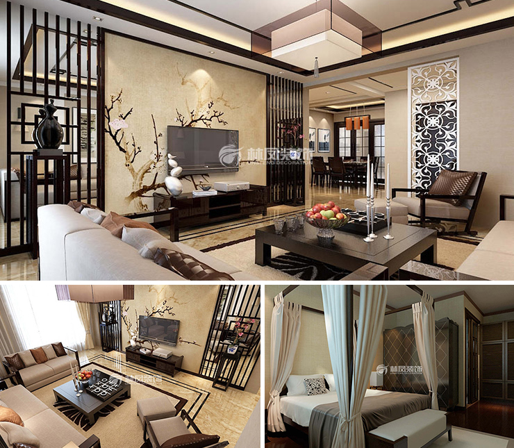 沈陽恒大悅龍臺120平中式風(fēng)格裝修效果圖