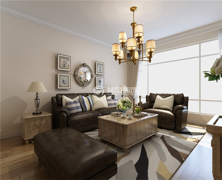 美式風格客廳石膏線吊頂裝修效果圖